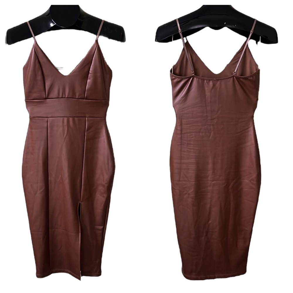 Glare faux leather bodycon dress with side slit